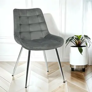 4x Velvita Grey Luxury Velvet With Silver Legs Dining Chairs