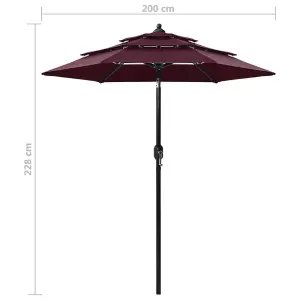 Berkfield 3-Tier Parasol with Aluminium Pole Bordeaux Red 2 m