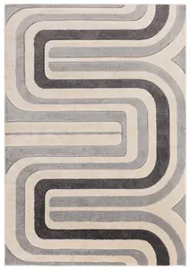 Cream Grey Abstract 13mm Thick Stain-Resistant Rug For Bedroom, Dining Room, Easy to Clean Modern Rug-120cm X 170cm