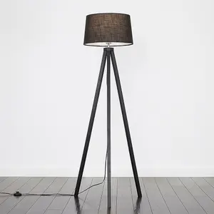 ValueLights Barbro Modern Black Wood Tripod Floor Lamp with Black Tapered Shade - Includes 6w LED GLS Bulb 3000K Warm White