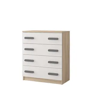 Modern Oak Sonoma and White Chest H930mm W800mm D400mm - Grey Handles for Contemporary Spaces