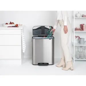 Brabantia Bo 30 Litre + 30 Litre Pedal Bin with Two Inner Buckets Matt Steel