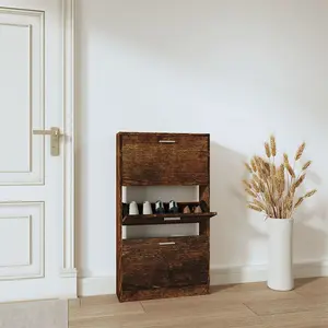 Berkfield Shoe Cabinet Smoked Oak 59x17x108 cm Engineered Wood