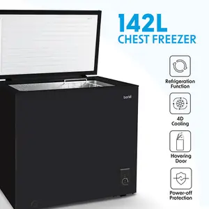 Spacious 142L Black Freestanding Chest Freezer with Refrigeration Mode