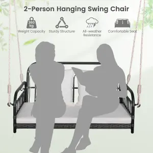 Costway 2-Person Patio Wicker Swing Chair Hanging Outdoor Swing Bench w/Cushions