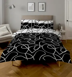 Copenhagen Home Pablo Reversible Double Duvet Cover Set with Pillowcases - Monochrome