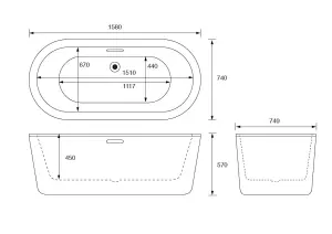 Cooke & Lewis Duchess White Acrylic Oval Freestanding Bath (L)1580mm (W)740mm