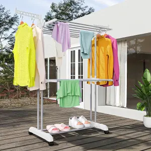 3 Tiers Foldable Stainless Steel Clothes Airer Drying Rack for Indoor Outdoor-White