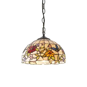 Small Tiffany Butterfly Pendant Ceiling Light - Dark Bronze Finish - Needs 60W E27 GLS