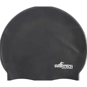 ONE SIZE Silicone Swim Cap - BLACK - Comfort Fit Unisex Swimming Hair Hat