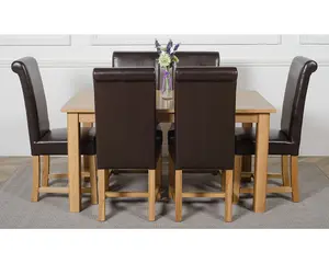 Oslo 150 x 90 cm Medium Oak Dining Table and 6 Chairs Dining Set with Washington Brown Leather Chairs