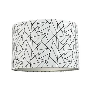 Off-White and Black Geometric Drum Lamp Shade with Inner Cotton Fabric Lining