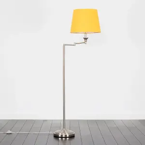 ValueLights Sinatra Adjustable Swing Arm Floor Lamp In Brushed Chrome Finish with Mustard Light Shade