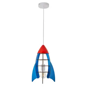 Litecraft Blue Rocket Glow Kids Ceiling Pendant