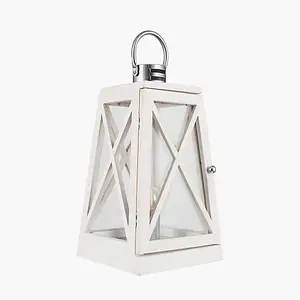 White Wash and Chrome Lantern Table Lamp