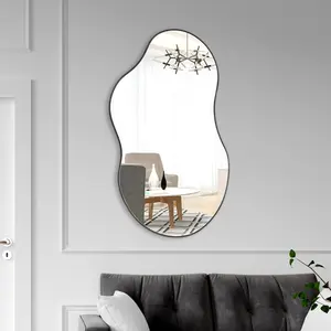 Asymmetrical Metal Framed Wall Accent Mirror Black / 90.9cm H x 55.1cm W