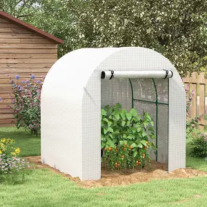 Outsunny Walk in Polytunnel Greenhouse with Roll-up Window and Door, White