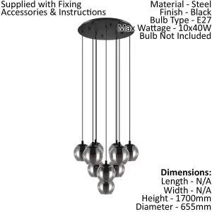 Pendant Ceiling Light Colour Black Shade Black Transparent Glass Vaporized E27 10x40W