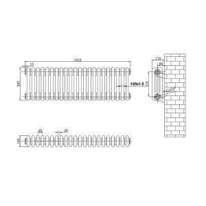 Braxton White Triple Horizontal Column Radiator - 300x1010mm