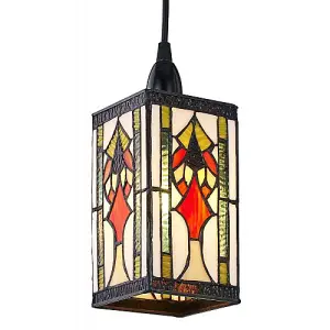 Art Deco Tiffany Easy Fit Pendant Shade with Green, Amber and Red Stained Glass