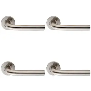 4 PACK - Pair 6mm Round Bar Safety Handle On Round Rose Concealed Fix Satin Steel