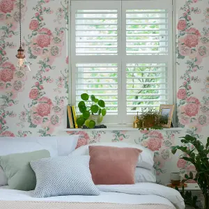 Laura Ashley Hollyhocks Pink Floral Smooth Wallpaper