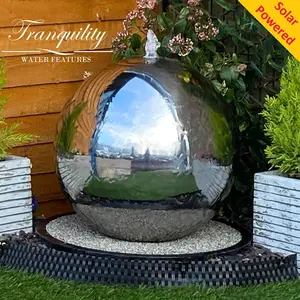 50cm Stainless Steel Sphere Modern Metal Solar Water Feature