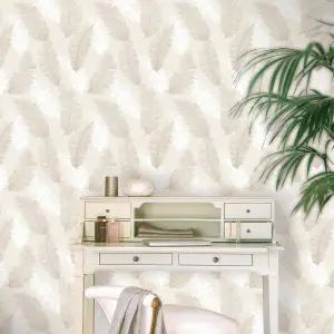 Grandeco Floating Feathers Textured  Wallpaper, Taupe