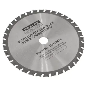 Sealey 36 TPU Cut-Off Saw Blade Diameter 180 x 1.9mm/Diameter 20mm Hardened Steel Teeth SM180B36