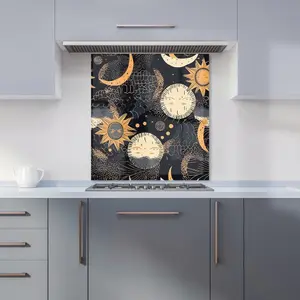 Gold Sun and Moon Premium Glass Kitchen Splashback W600mm x H650mm