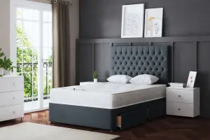 Seraphine Steel Upholstered Divan Bed with Headboard and Two Drawers Small Double