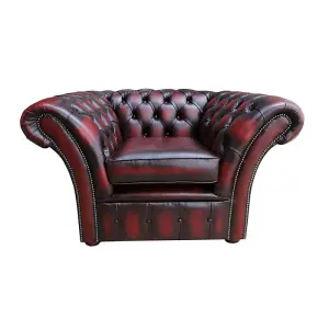 Chesterfield Club Chair Antique Oxblood Red Real Leather In Balmoral Style