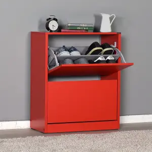 Two Tier Shoe Storage Cabinet Red Finish