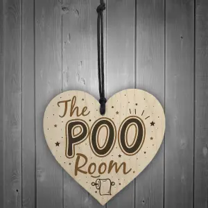 Red Ocean Bathroom Toilet Sign The Poo Room Funny Chic Wooden Heart Hanging Door Loo Plaque Home Decor