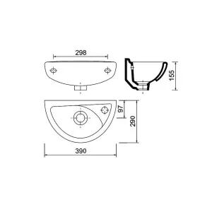 Compact Small Wall Hung Basin Sink Including Black Waterfall Tap & Bottle Trap