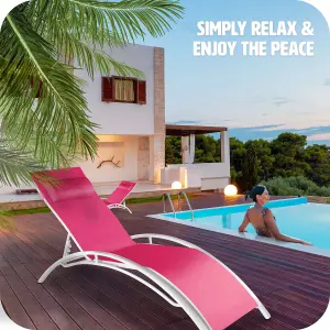 Sun Lounger Set of 2 Alina - 5-step backrest, head cushion, aluminium frame - pink