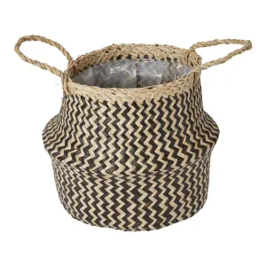 GoodHome Black Herringbone Seagrass Plant pot (Dia) 21cm, (H)22cm