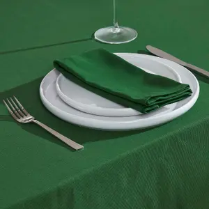 Homescapes Plain Cotton Dark Green Tablecloth 137 x 228 cm