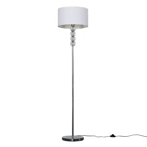 ValueLights Eleanor Chrome & Clear Acrylic Balls Floor Lamp with White Drum Shade - with 6w LED ES E27 Frosted GLS Bulb