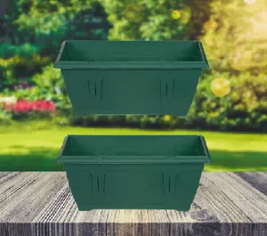 2 x 40cm Small Plastic Venetian Window Box Trough Planter Pot Green Colour