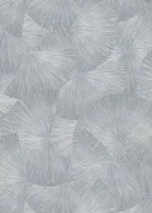 Luxurious Designer Japandi Fan Design Textured Vinyl Wallpaper with Metallic Highlights in Silver