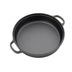 Black Round Pre Seasoned Cast Iron Frying Pan Kitchen Skillet with Double Handles Dia 35cm