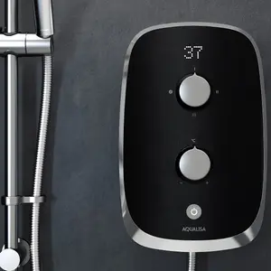 Aqualisa 9.5kw eMotion Midnight Black Electric Shower Digital Display + Riser