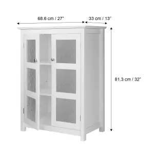 Teamson Home Freestanding Bathroom Floor Cabinet with 2 Textured Glass Doors, Bathroom Storage, White