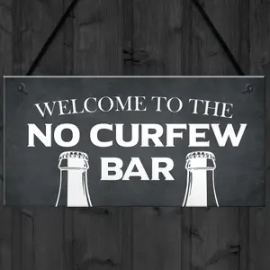 Home Bar Sign NO CURFEW BAR Funny Man Cave Bar Pub Sign Home Decor Gift