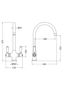 Traditional Mono Mixer Kitchen Tap with Lever Handles - Brushed Brass