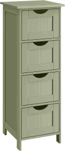 VASAGLE Bathroom Floor Storage Cabinet, Bathroom Storage Unit with 4 Drawers, Bathroom Cabinet Freestanding, Laurel Green