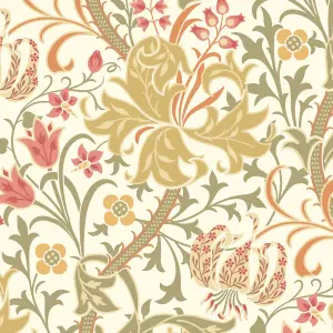 Hoopla Walls Lily Ogee Olive Green Smooth Matt Wallpaper