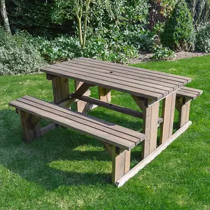 Tinwell 8ft Picnic Bench - L244 x W150 x H72 cm - Rustic Brown