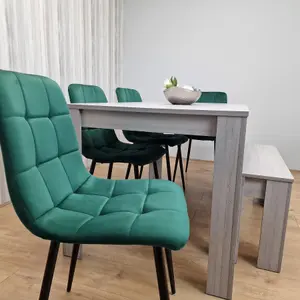 Dining Table and 4 Chairs With Bench Grey 4  Green Velvet Chairs Wood Dining Set Furniture